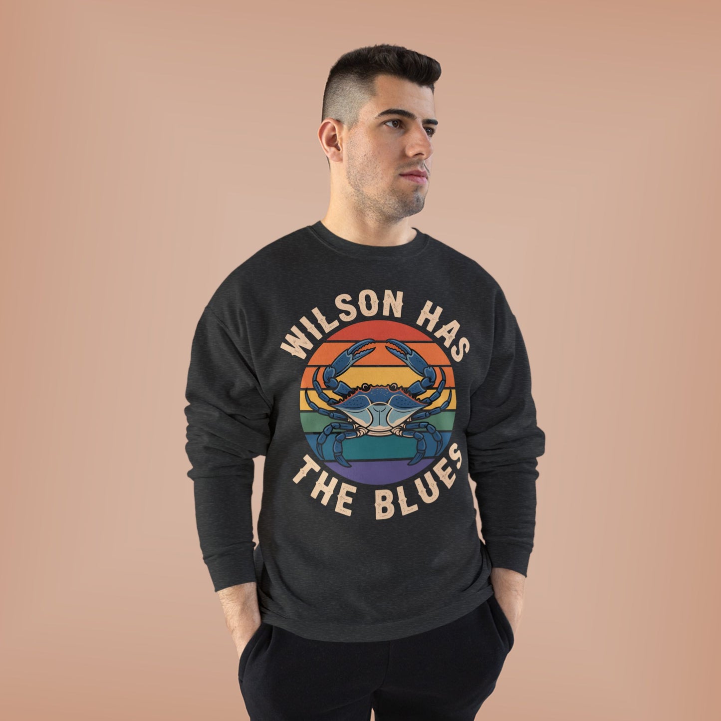 Retro Blue Crab Hanes Sweatshirt, Cozy Unisex Crewneck