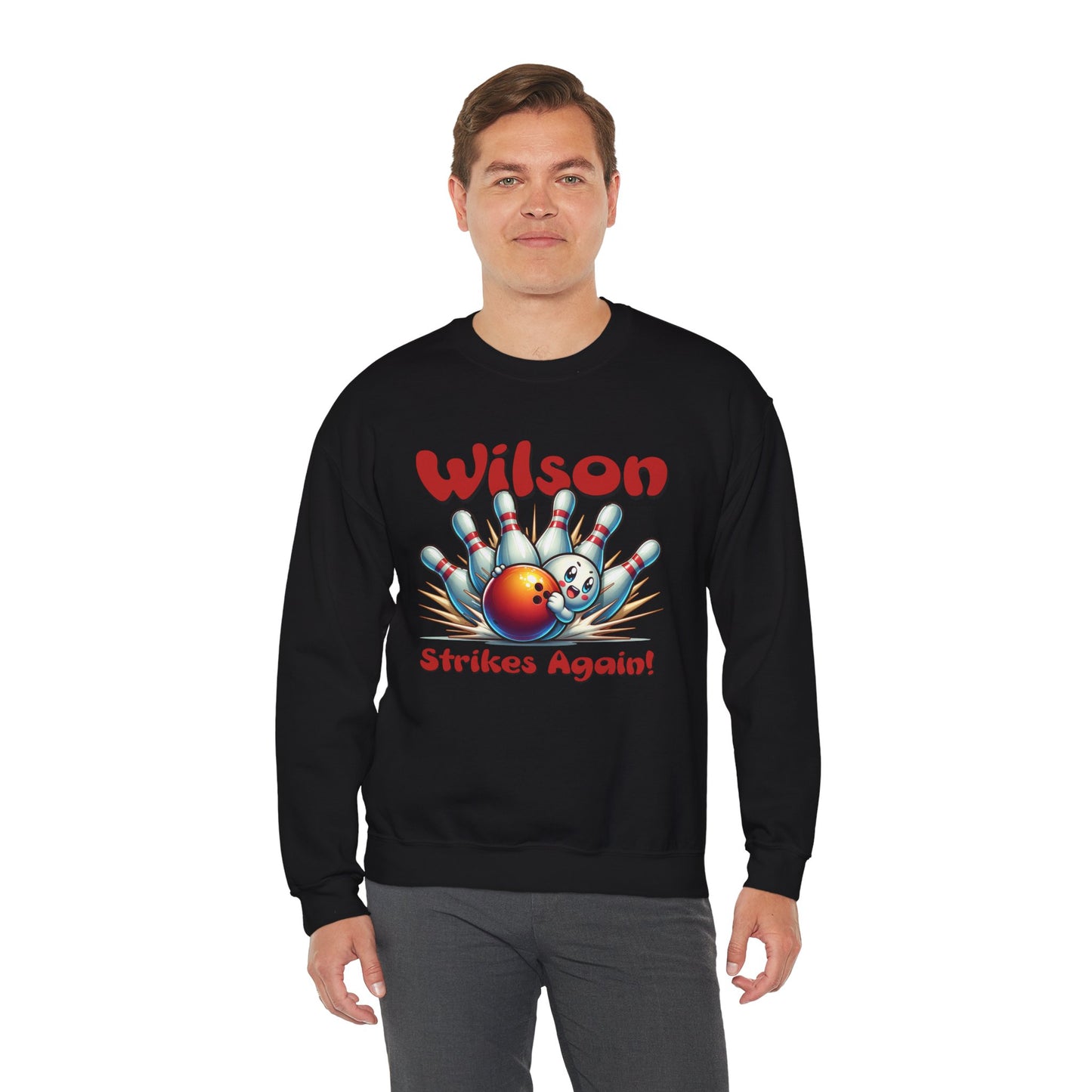 Bowling Sweatshirt - "Wilson Strikes Again!" - Unisex Heavy Blend Crewneck Sweatshirt
