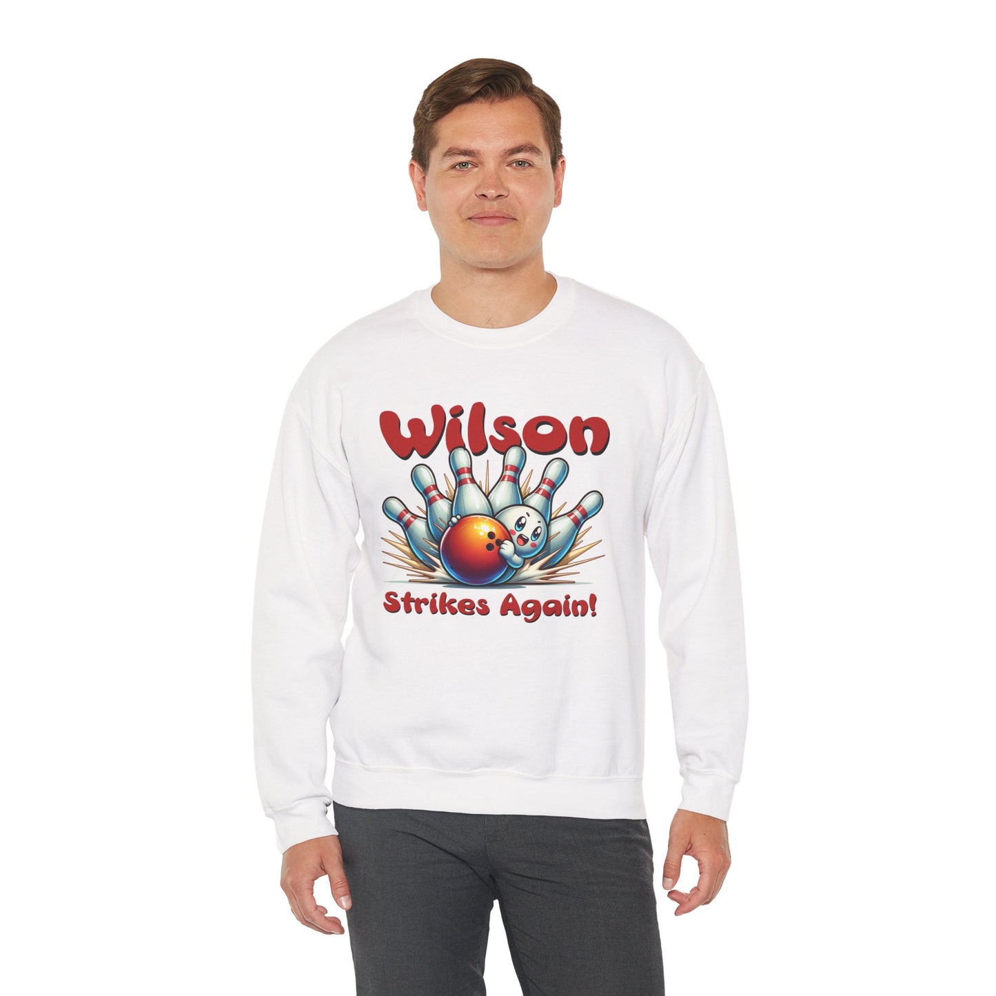 Bowling Sweatshirt - "Wilson Strikes Again!" - Unisex Heavy Blend Crewneck Sweatshirt