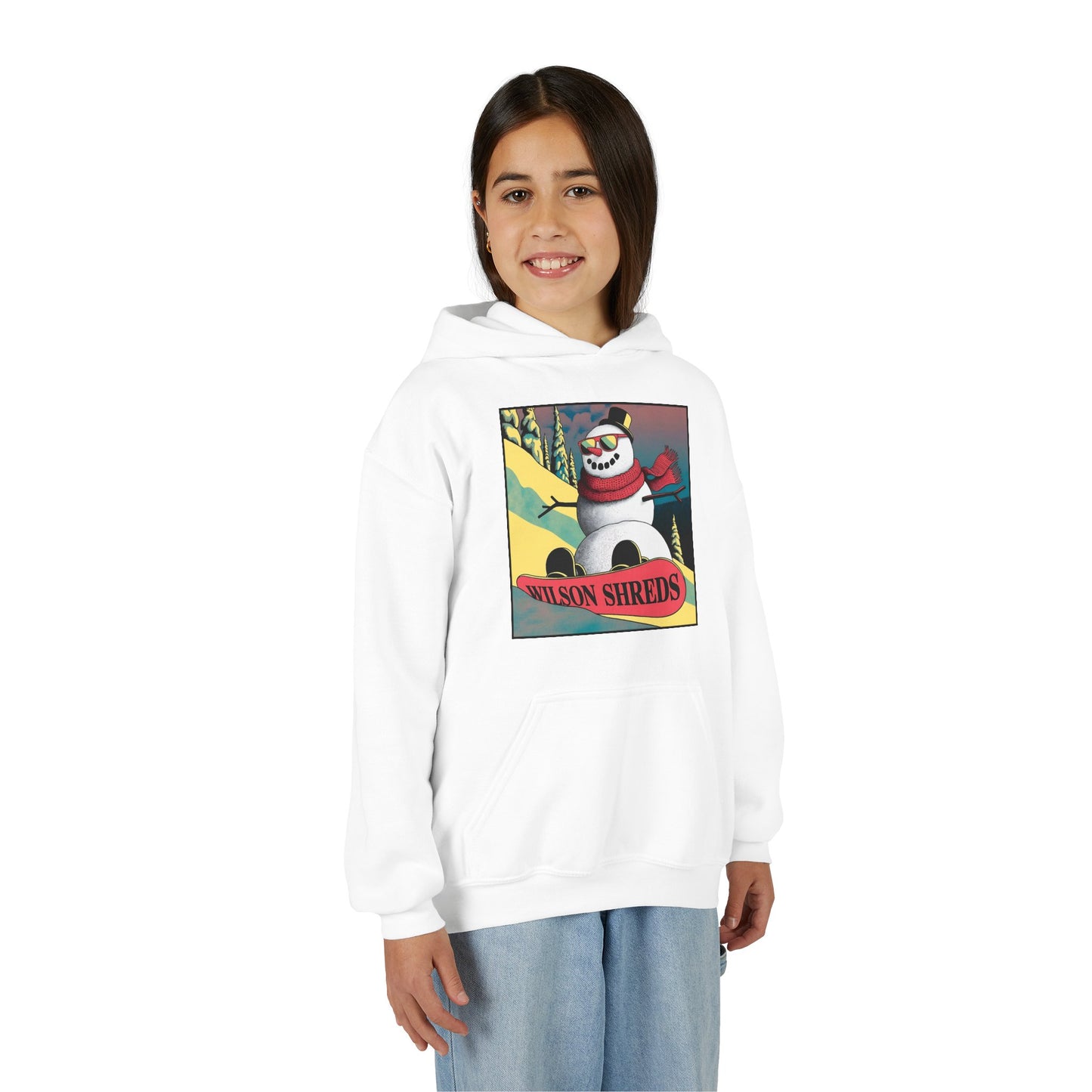 Youth Hooded Sweatshirt - Cool Snowman Graphic