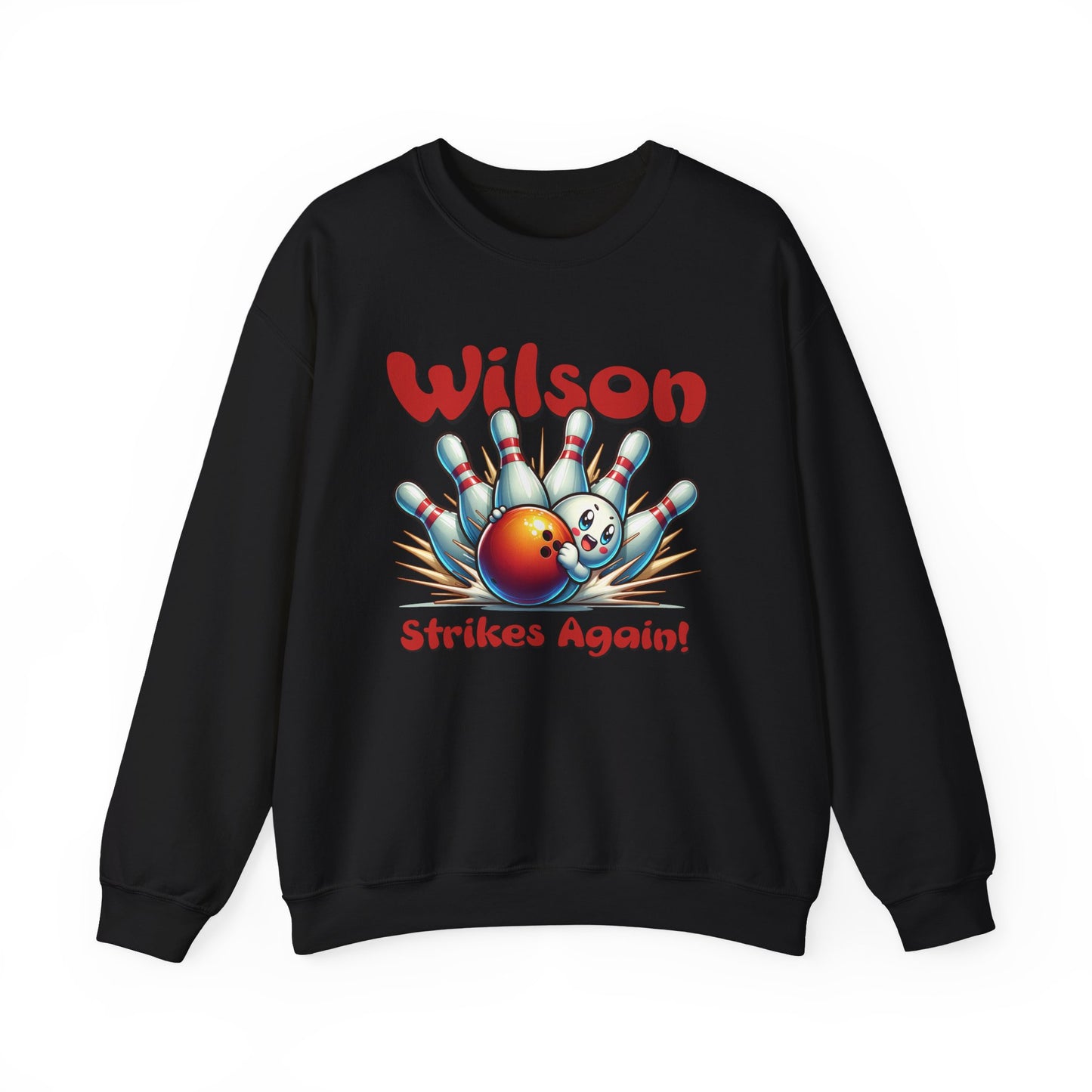 Bowling Sweatshirt - "Wilson Strikes Again!" - Unisex Heavy Blend Crewneck Sweatshirt