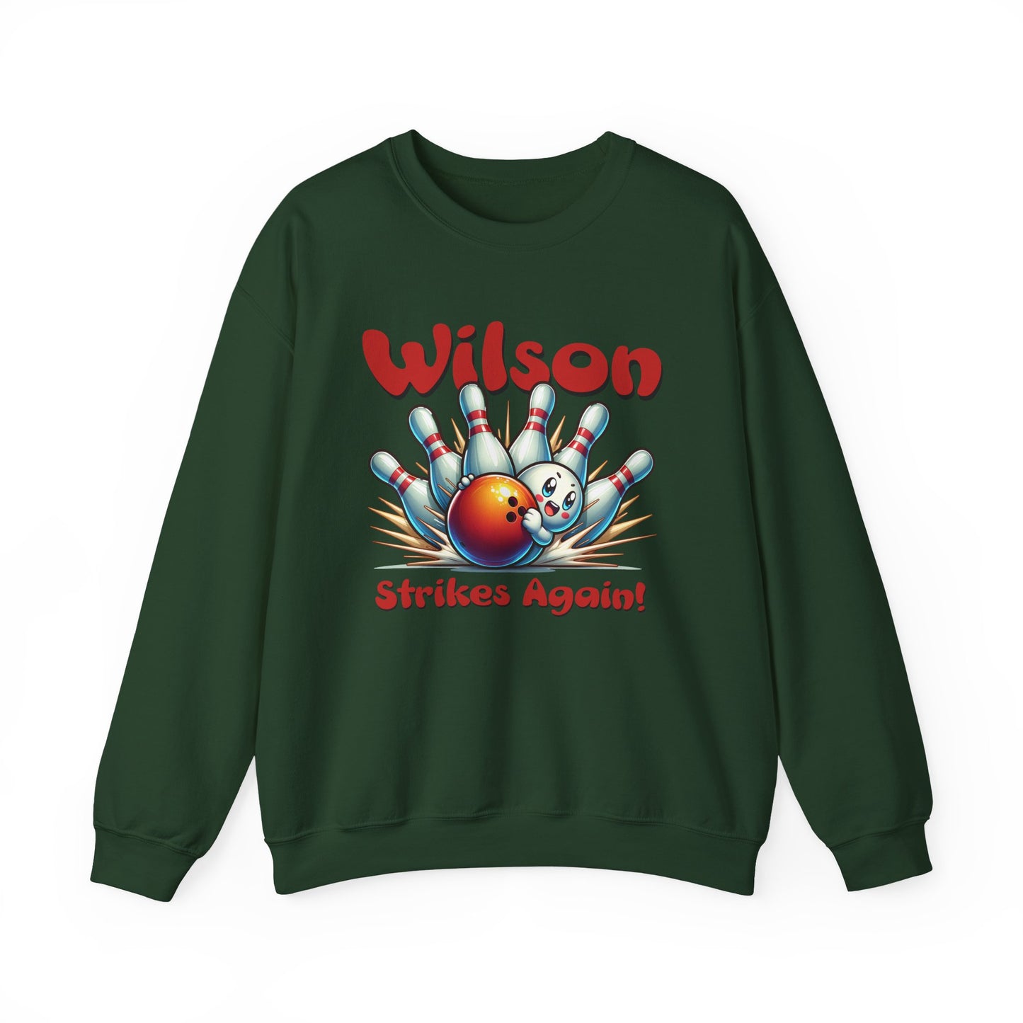 Bowling Sweatshirt - "Wilson Strikes Again!" - Unisex Heavy Blend Crewneck Sweatshirt