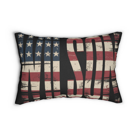 Patriotic WILSON Flag Graphic - Lumbar Pillow with American Flag Design