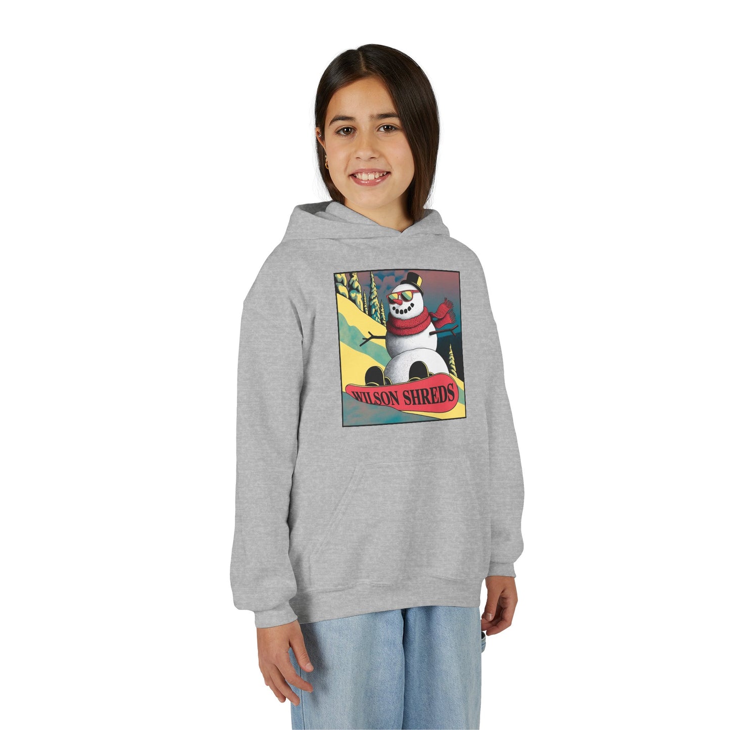 Youth Hooded Sweatshirt - Cool Snowman Graphic