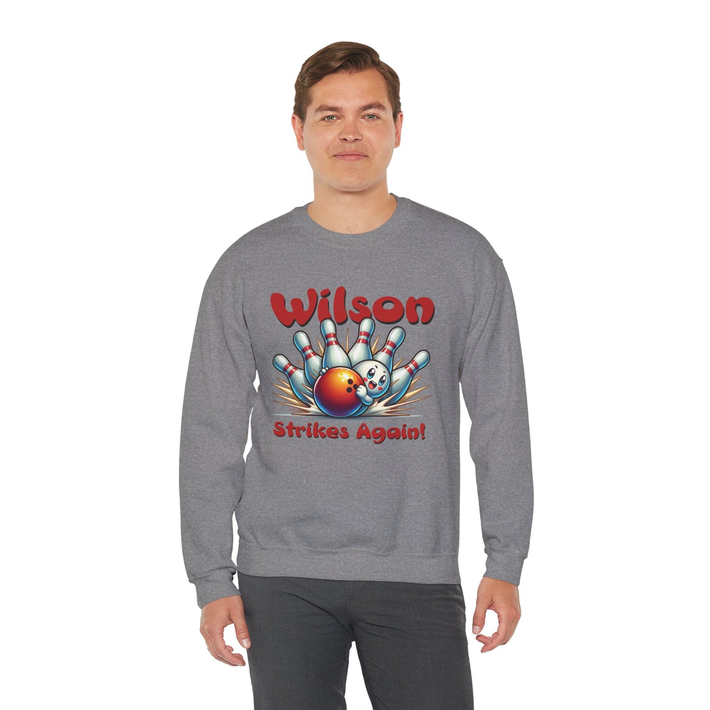 Bowling Sweatshirt - "Wilson Strikes Again!" - Unisex Heavy Blend Crewneck Sweatshirt