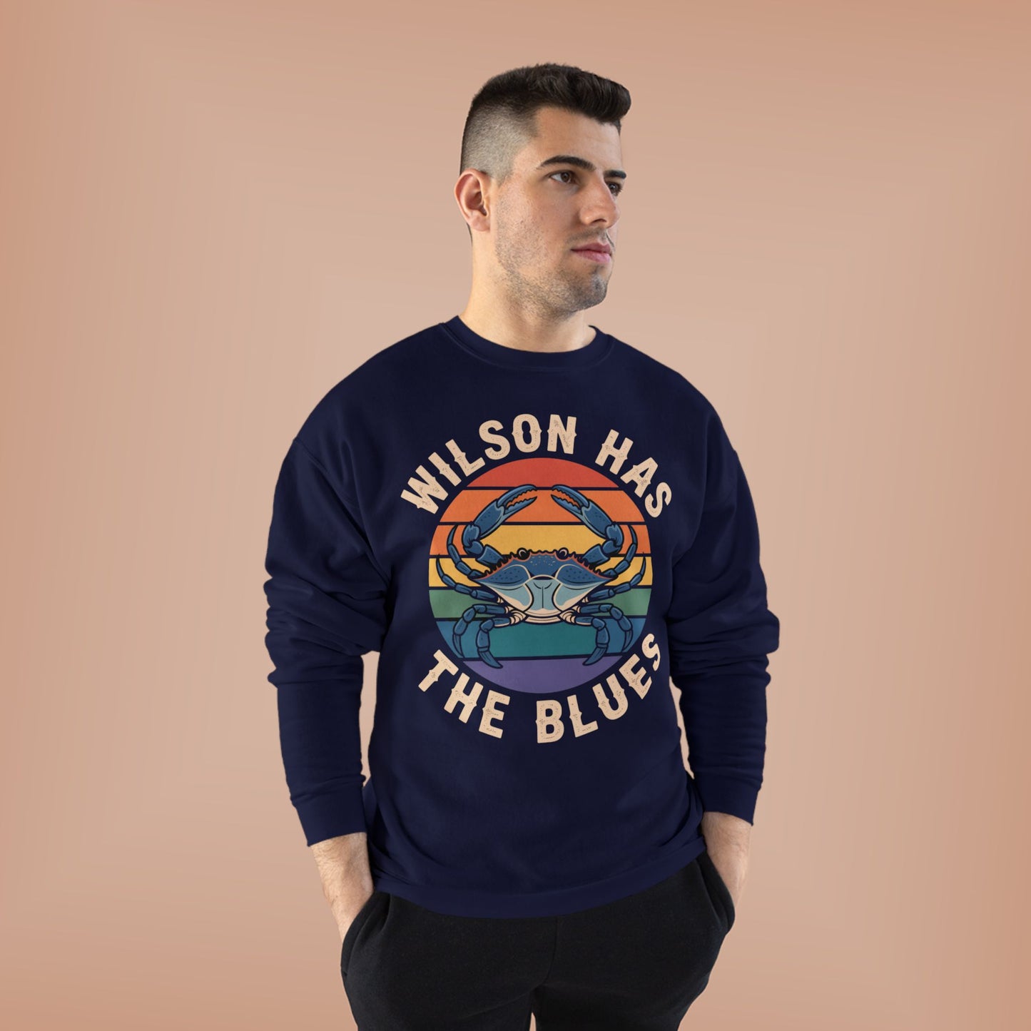 Retro Blue Crab Hanes Sweatshirt, Cozy Unisex Crewneck