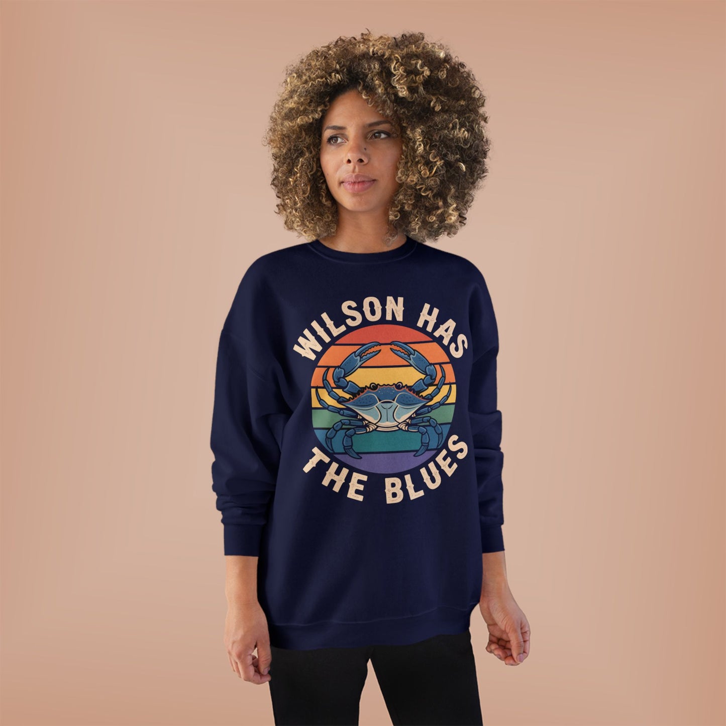 Retro Blue Crab Hanes Sweatshirt, Cozy Unisex Crewneck