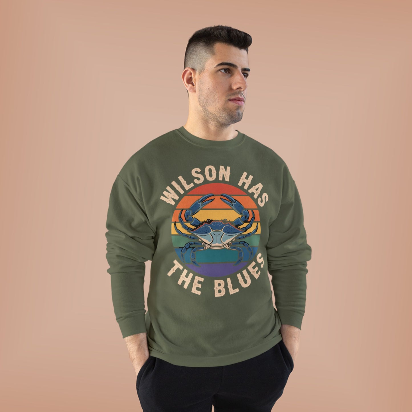 Retro Blue Crab Hanes Sweatshirt, Cozy Unisex Crewneck