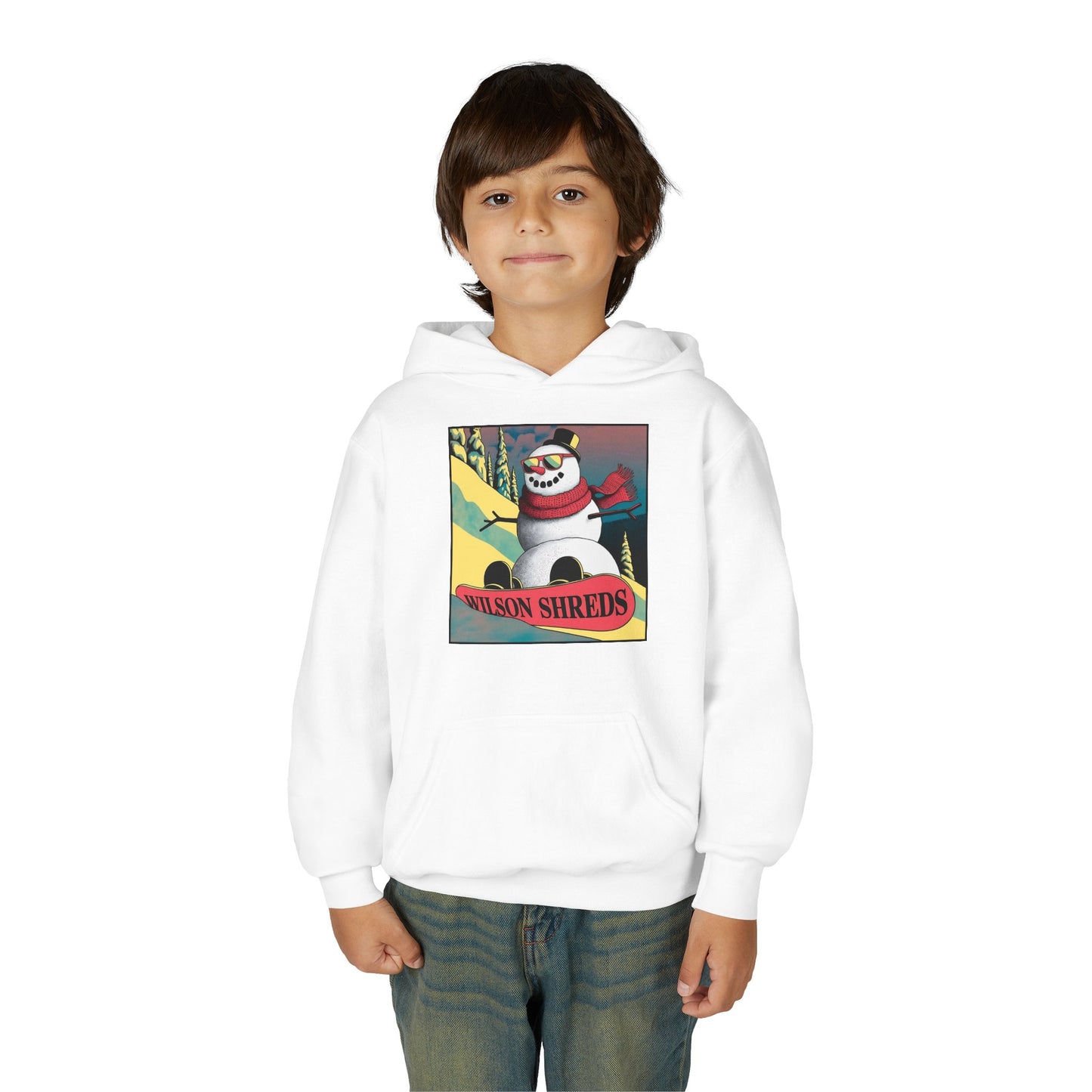 Youth Hooded Sweatshirt - Cool Snowman Graphic