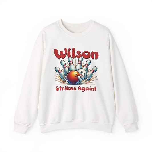 Bowling Sweatshirt - "Wilson Strikes Again!" - Unisex Heavy Blend Crewneck Sweatshirt