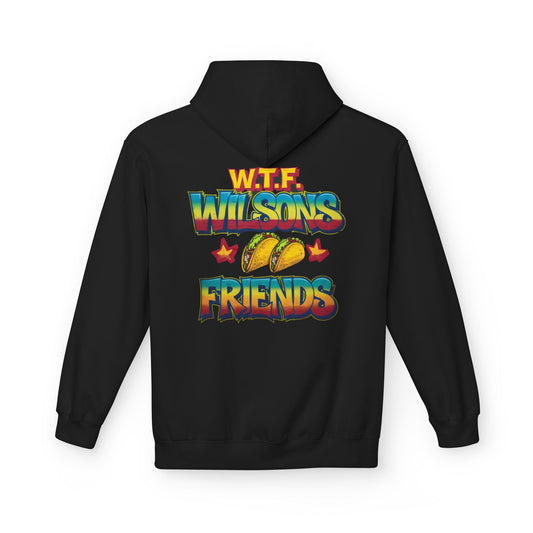 WTF Wilsons Tacos Friends on Back - Midweight Fleece Hoodie for Casual Wear