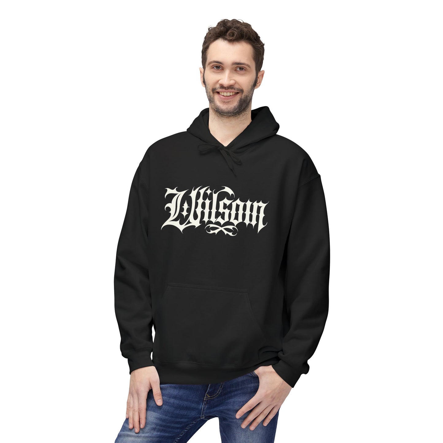 Wilson Biker Letters on Front - Midweight Fleece Hoodie for Casual Wear