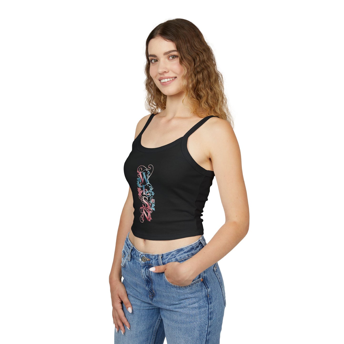 WLSN Floral Text - Women's Spaghetti Strap Tank Top