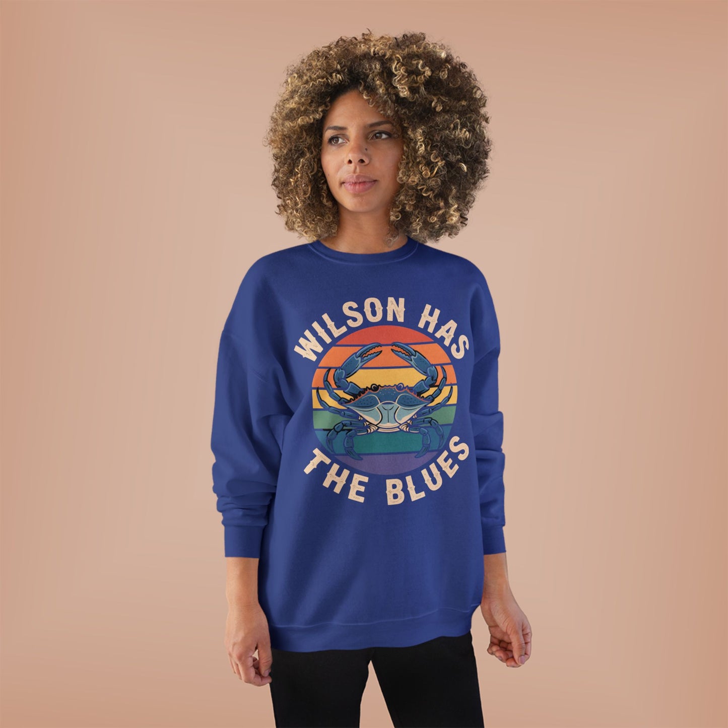 Retro Blue Crab Hanes Sweatshirt, Cozy Unisex Crewneck
