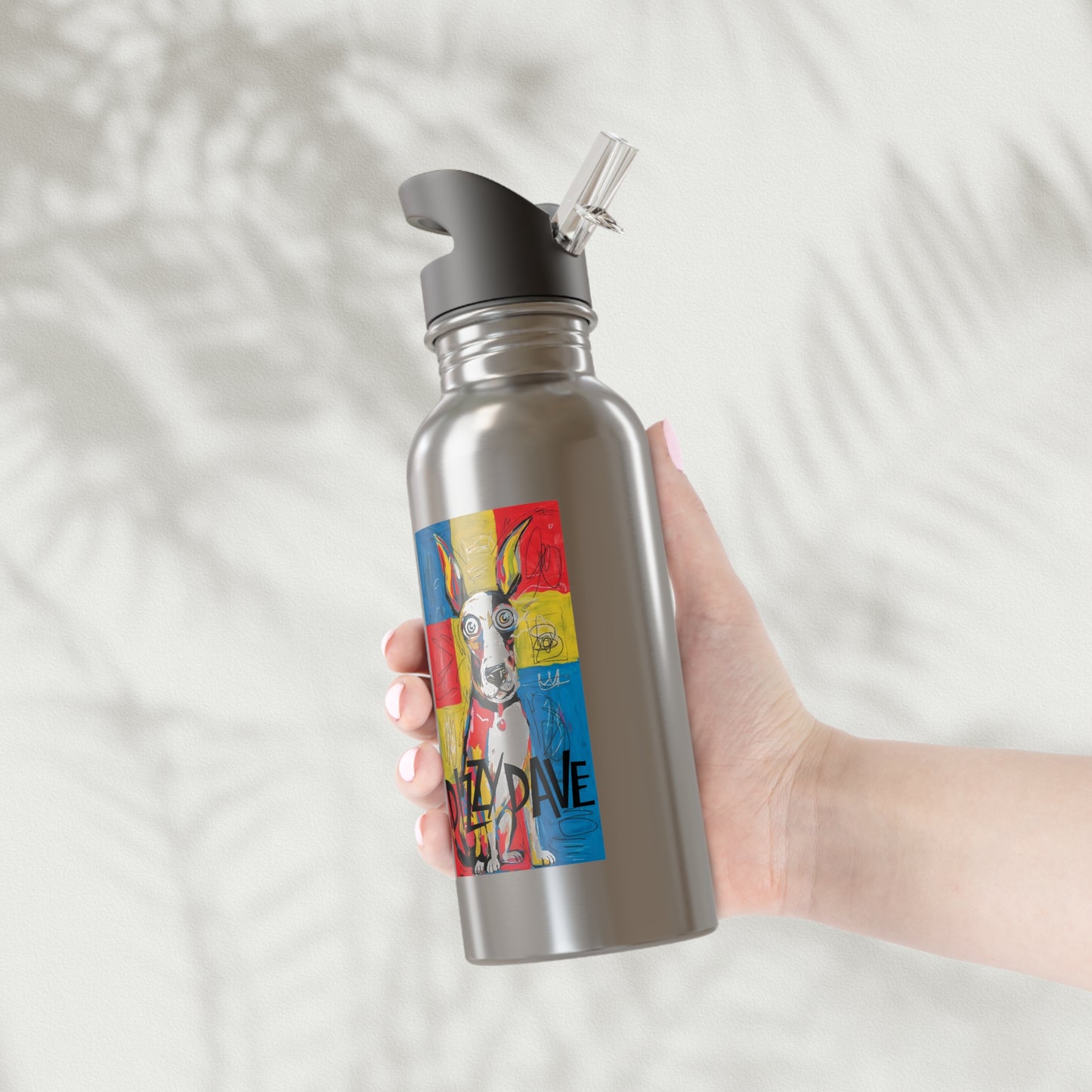 Dizzy Dave Dog - Colorful Stainless Steel Water Bottle with Straw, 20oz