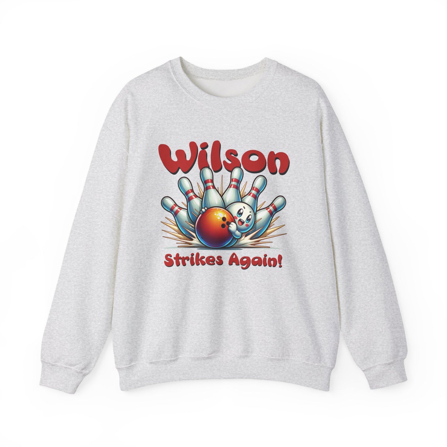 Bowling Sweatshirt - "Wilson Strikes Again!" - Unisex Heavy Blend Crewneck Sweatshirt