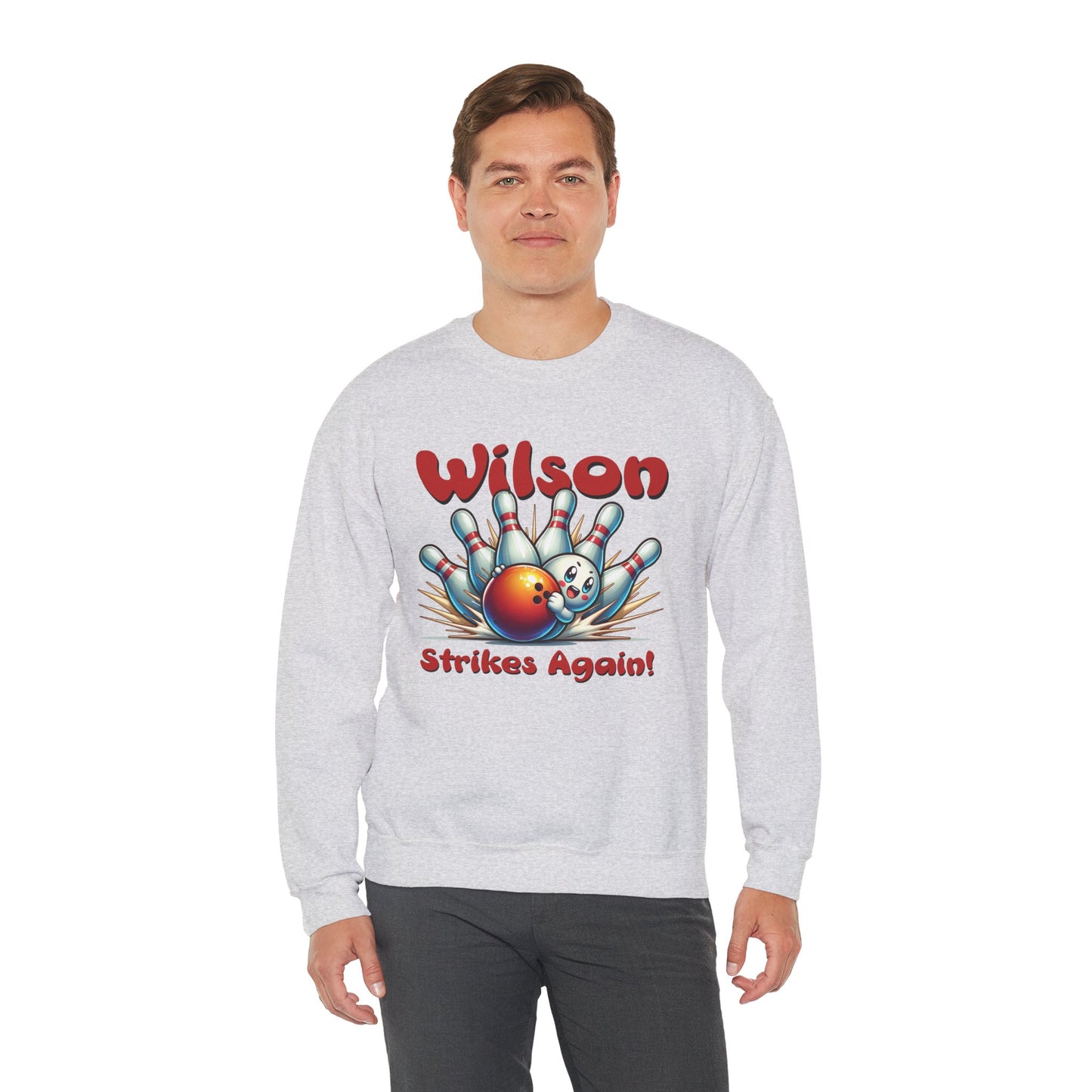 Bowling Sweatshirt - "Wilson Strikes Again!" - Unisex Heavy Blend Crewneck Sweatshirt