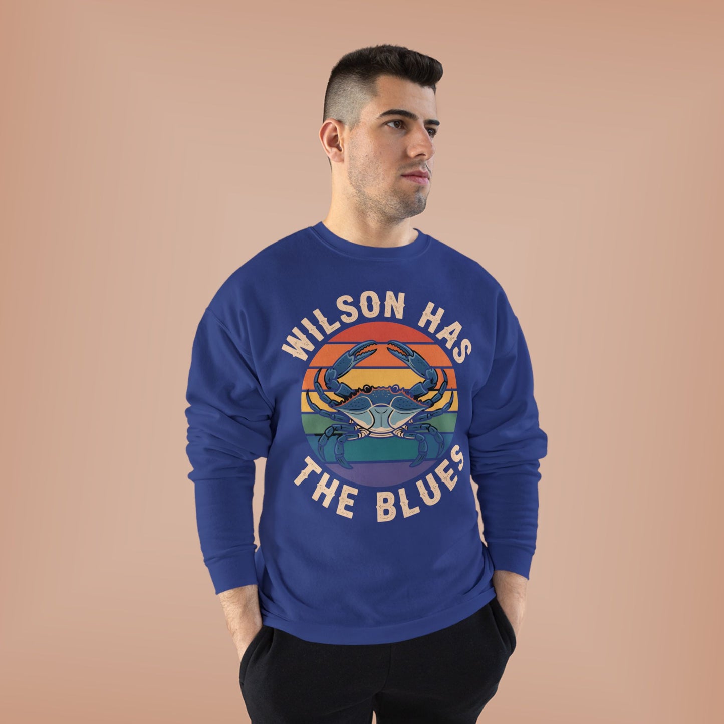 Retro Blue Crab Hanes Sweatshirt, Cozy Unisex Crewneck