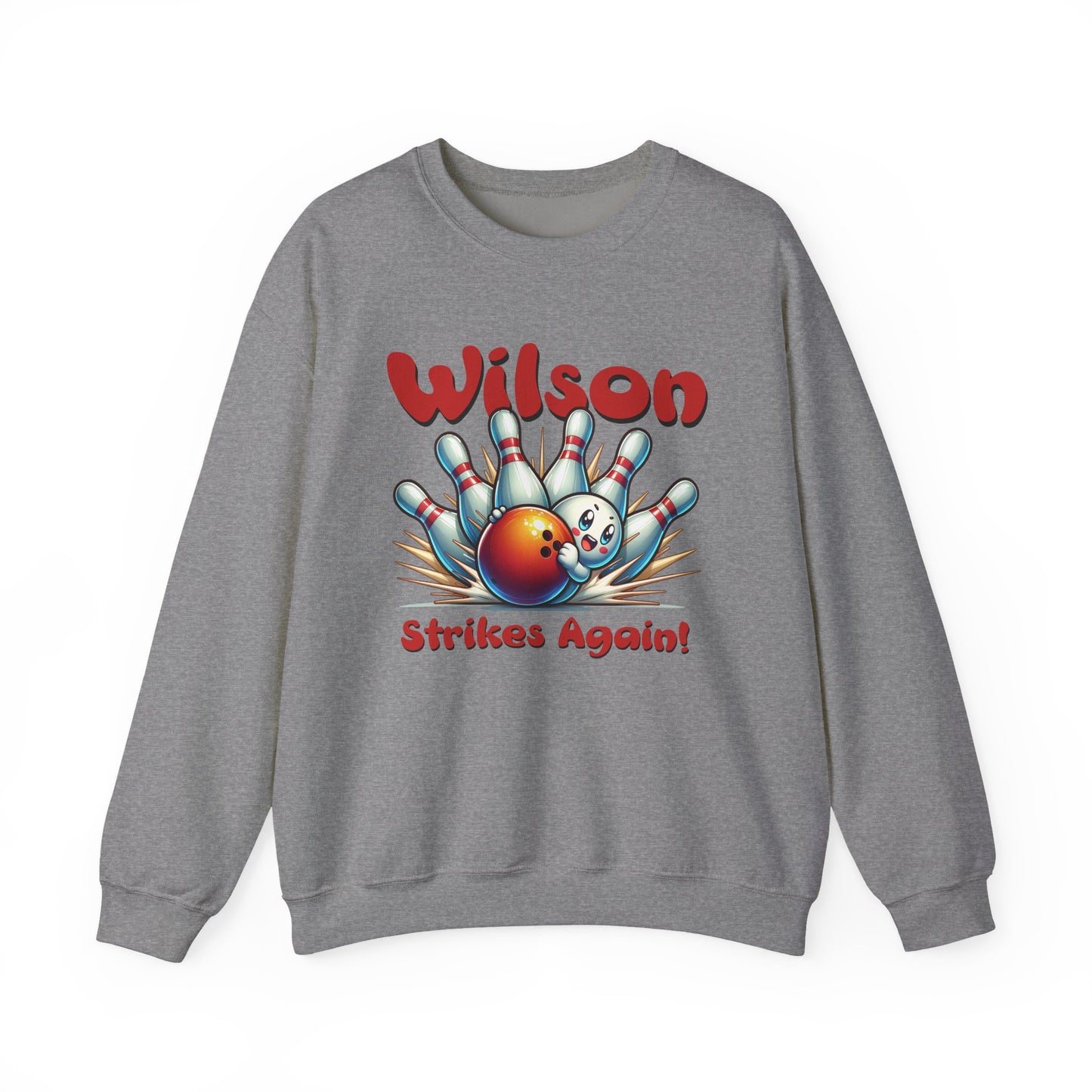 Bowling Sweatshirt - "Wilson Strikes Again!" - Unisex Heavy Blend Crewneck Sweatshirt