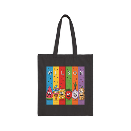 "W-I-L-S-O-N" -  Cotton Canvas Tote Bag - [Different food for each letter]