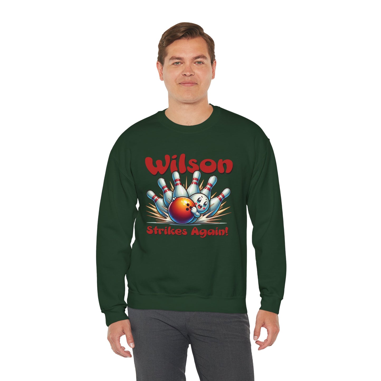 Bowling Sweatshirt - "Wilson Strikes Again!" - Unisex Heavy Blend Crewneck Sweatshirt