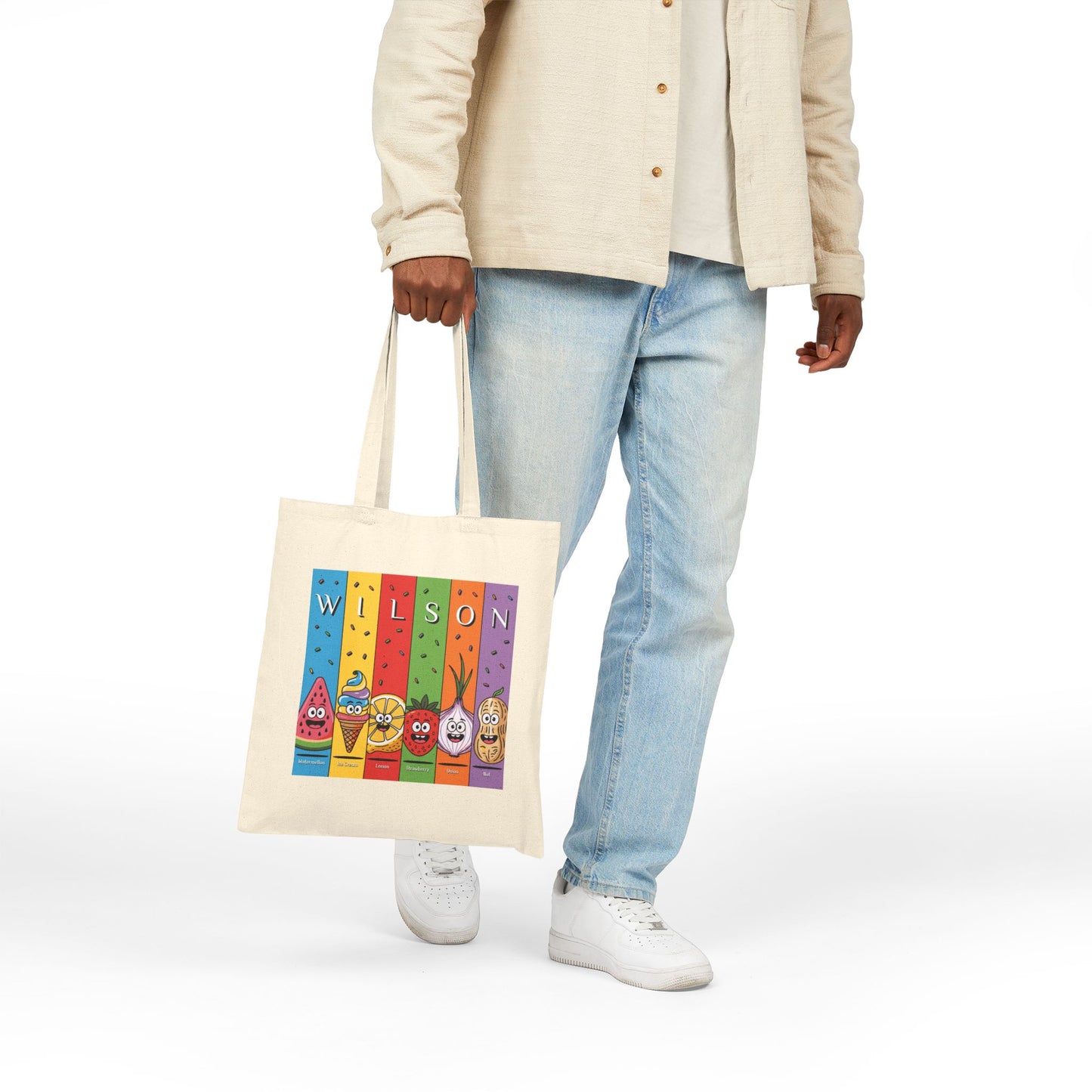 "W-I-L-S-O-N" -  Cotton Canvas Tote Bag - [Different food for each letter]