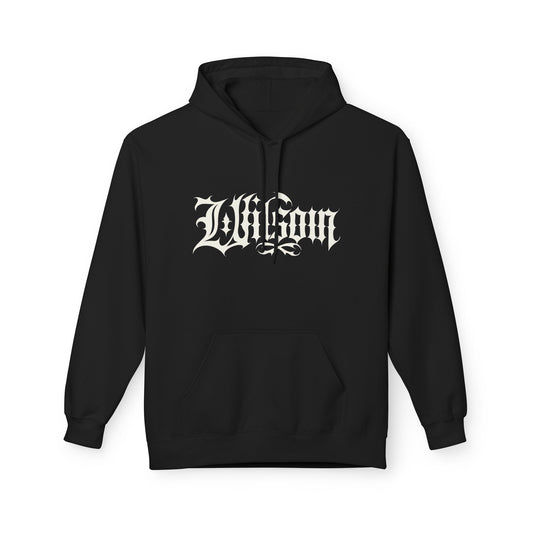Wilson Biker Letters on Front - Midweight Fleece Hoodie for Casual Wear