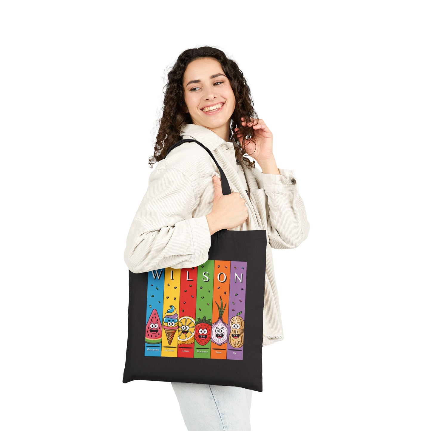 "W-I-L-S-O-N" -  Cotton Canvas Tote Bag - [Different food for each letter]