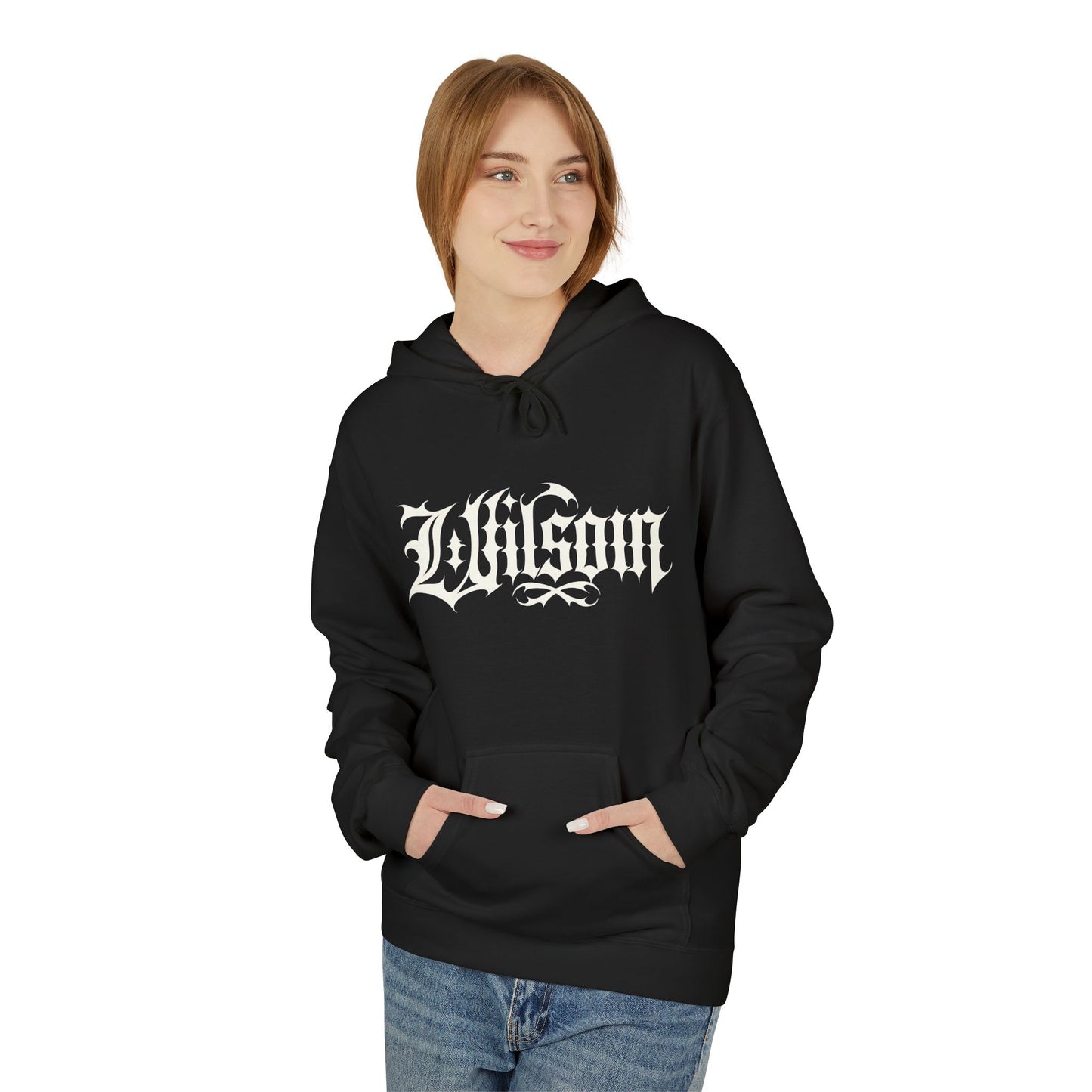 Wilson Biker Letters on Front - Midweight Fleece Hoodie for Casual Wear