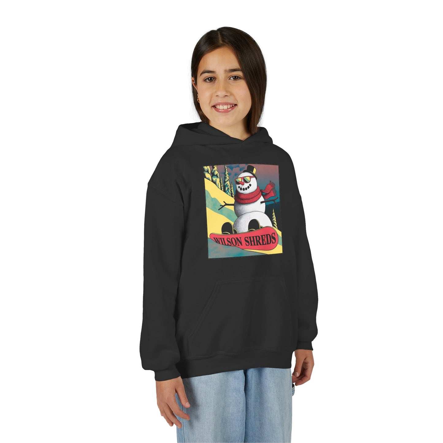 Youth Hooded Sweatshirt - Cool Snowman Graphic