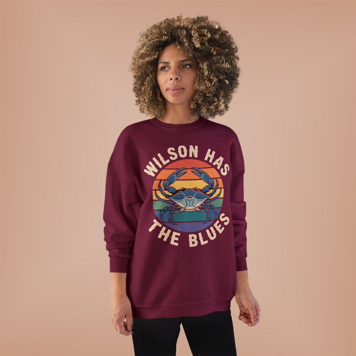 Retro Blue Crab Hanes Sweatshirt, Cozy Unisex Crewneck