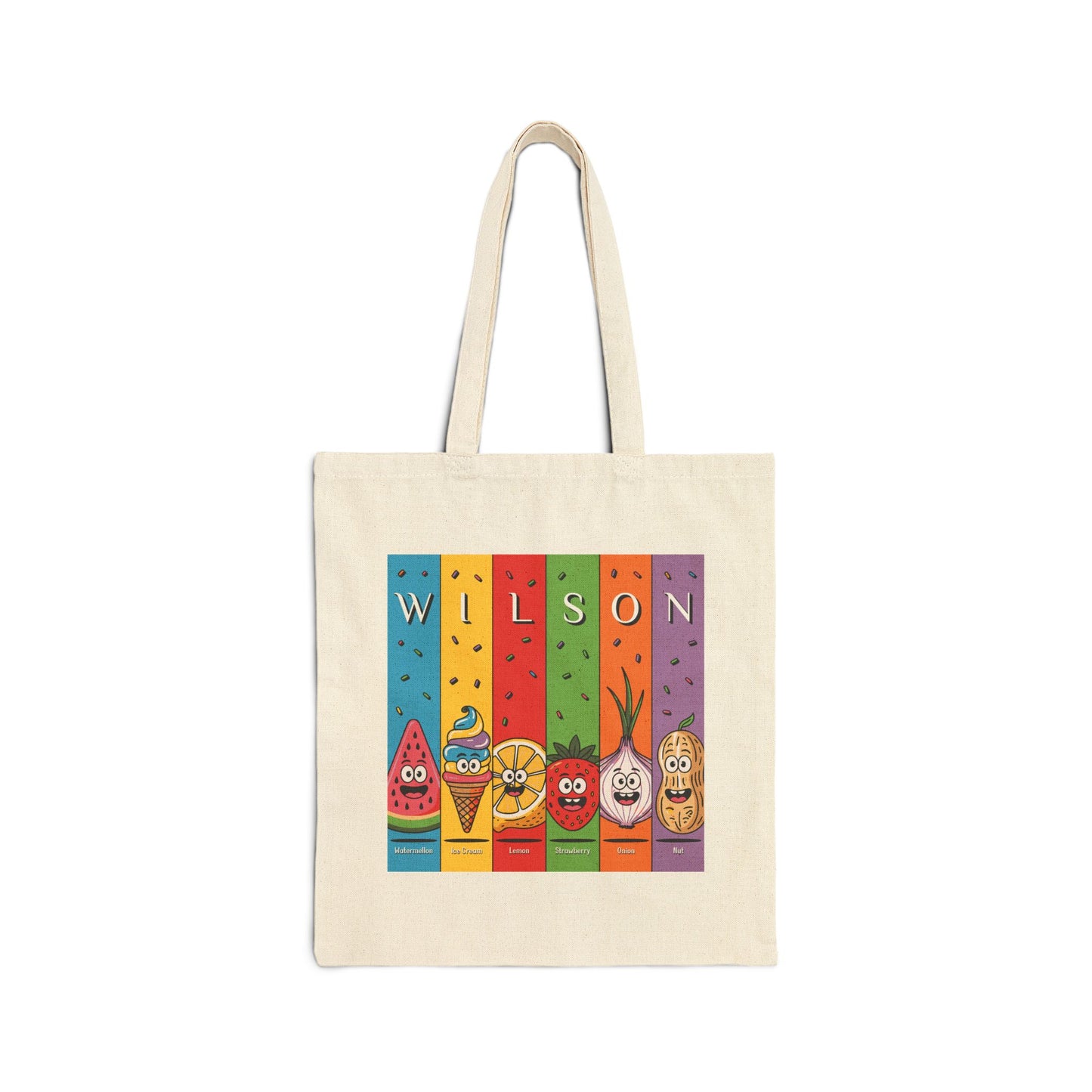 "W-I-L-S-O-N" -  Cotton Canvas Tote Bag - [Different food for each letter]