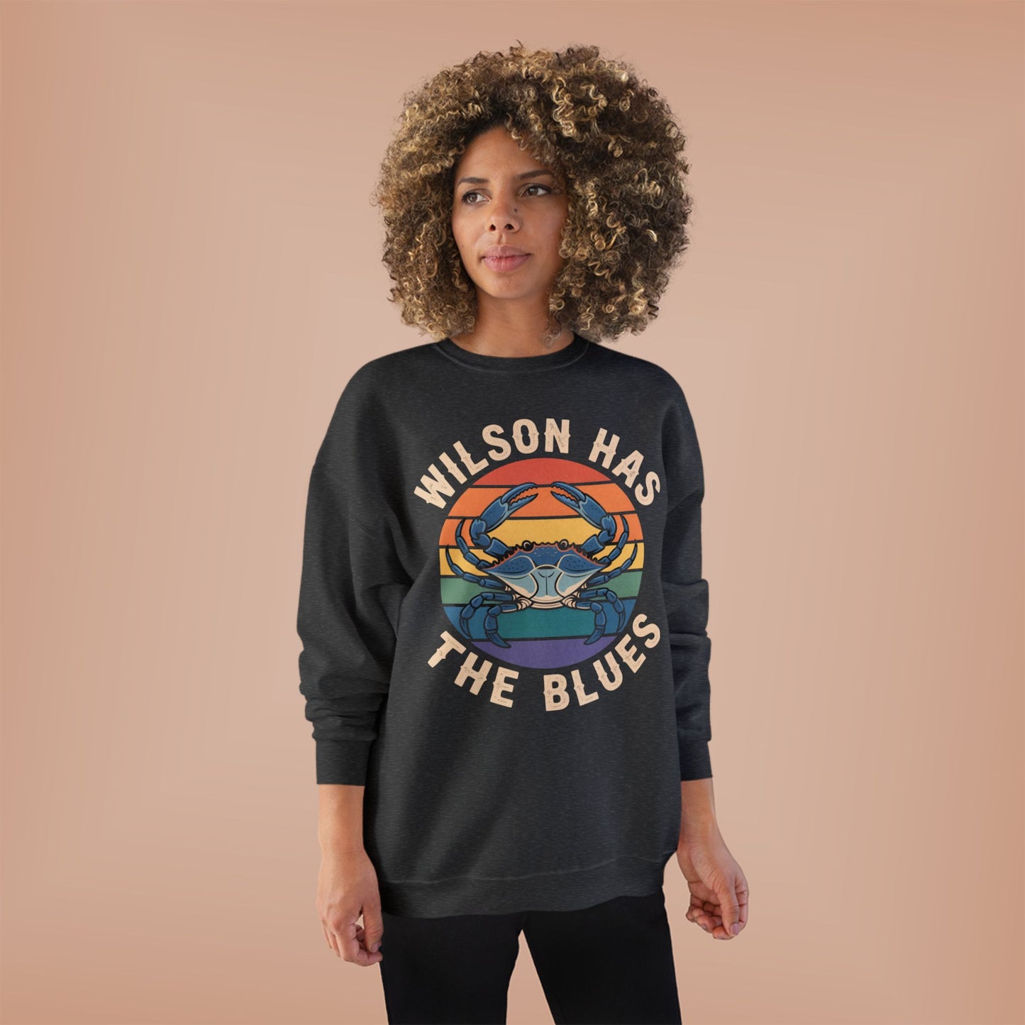 Retro Blue Crab Hanes Sweatshirt, Cozy Unisex Crewneck