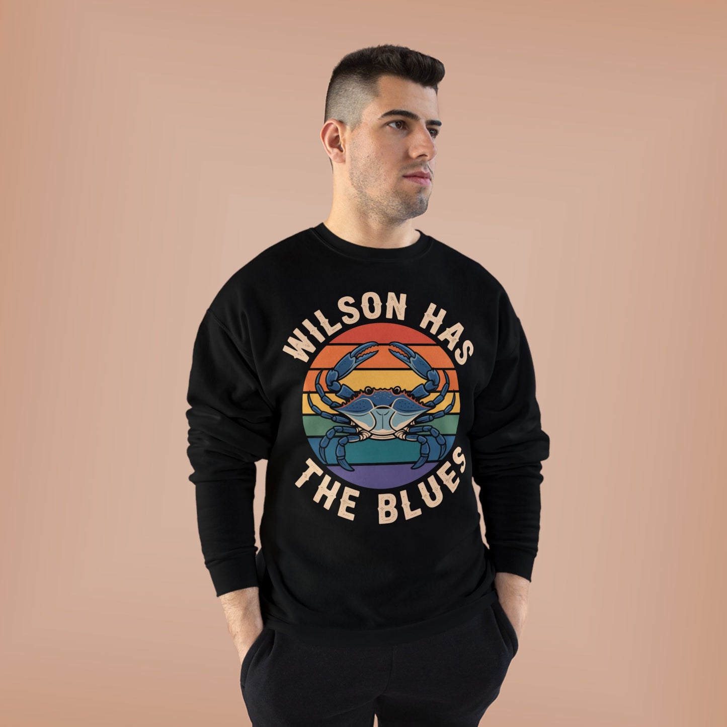 Retro Blue Crab Hanes Sweatshirt, Cozy Unisex Crewneck