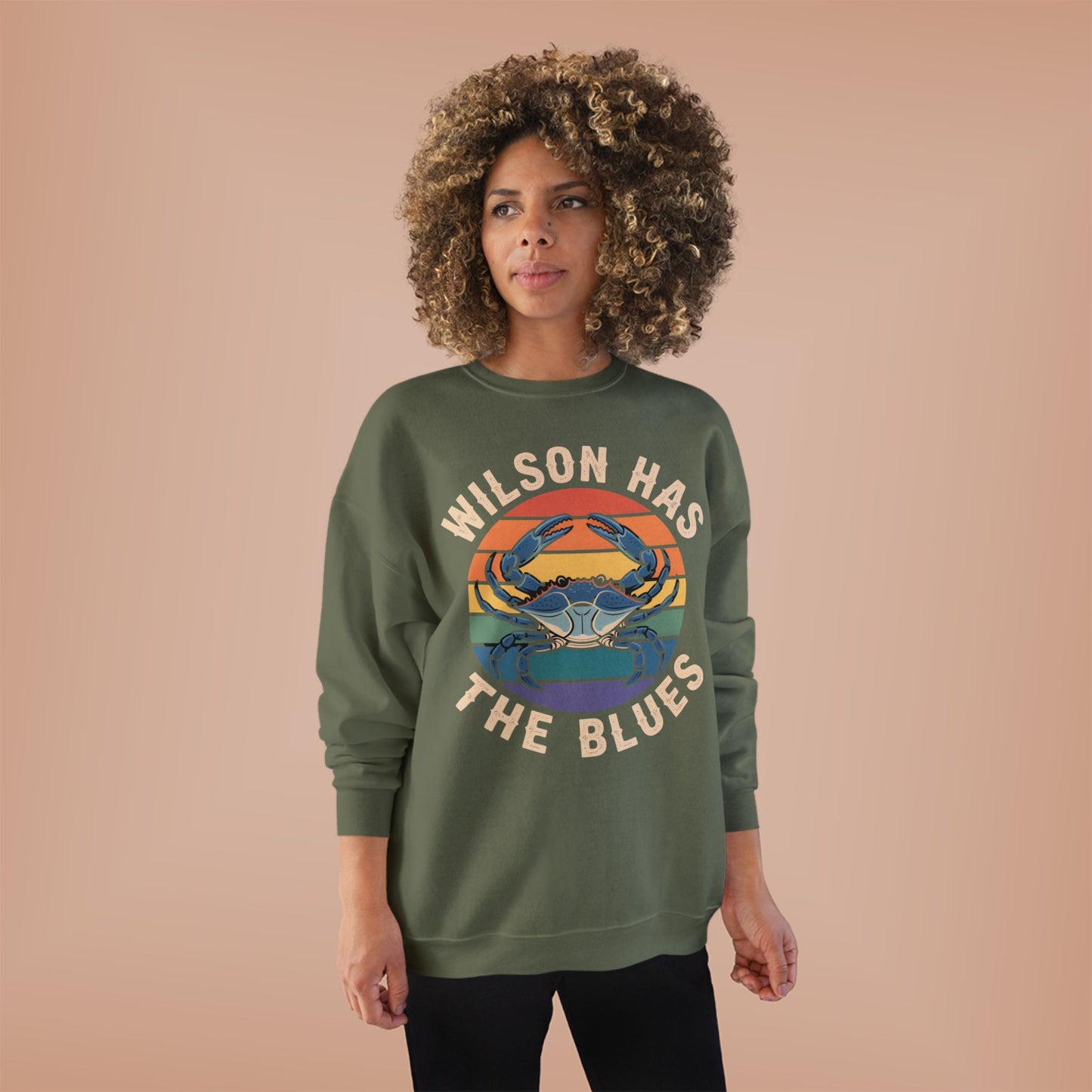 Retro Blue Crab Hanes Sweatshirt, Cozy Unisex Crewneck