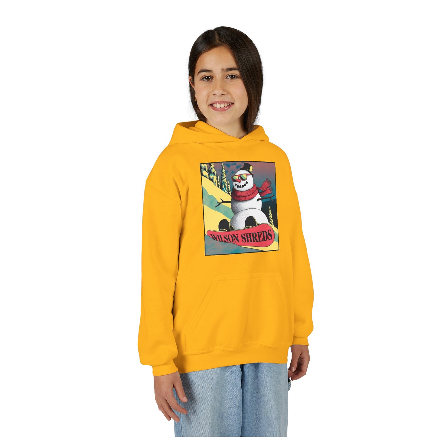 Youth Hooded Sweatshirt - Cool Snowman Graphic