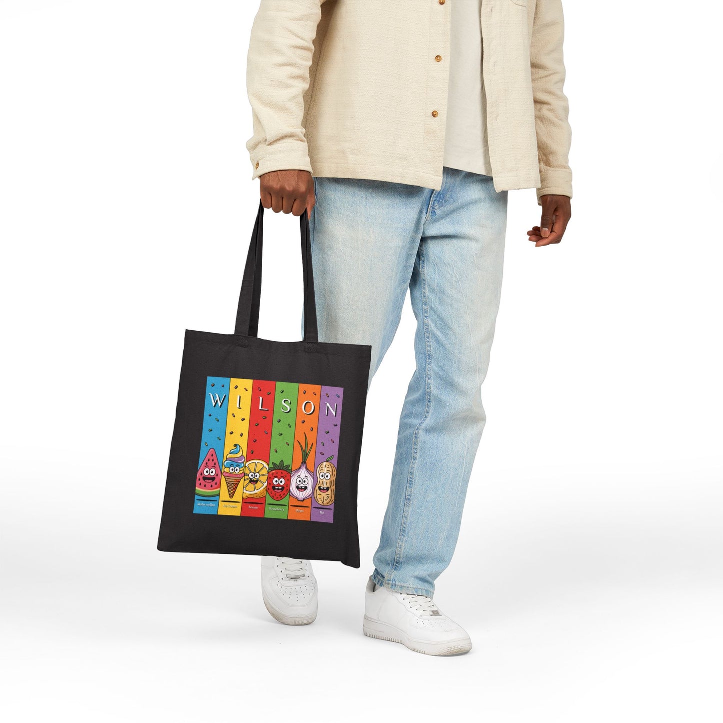 "W-I-L-S-O-N" -  Cotton Canvas Tote Bag - [Different food for each letter]